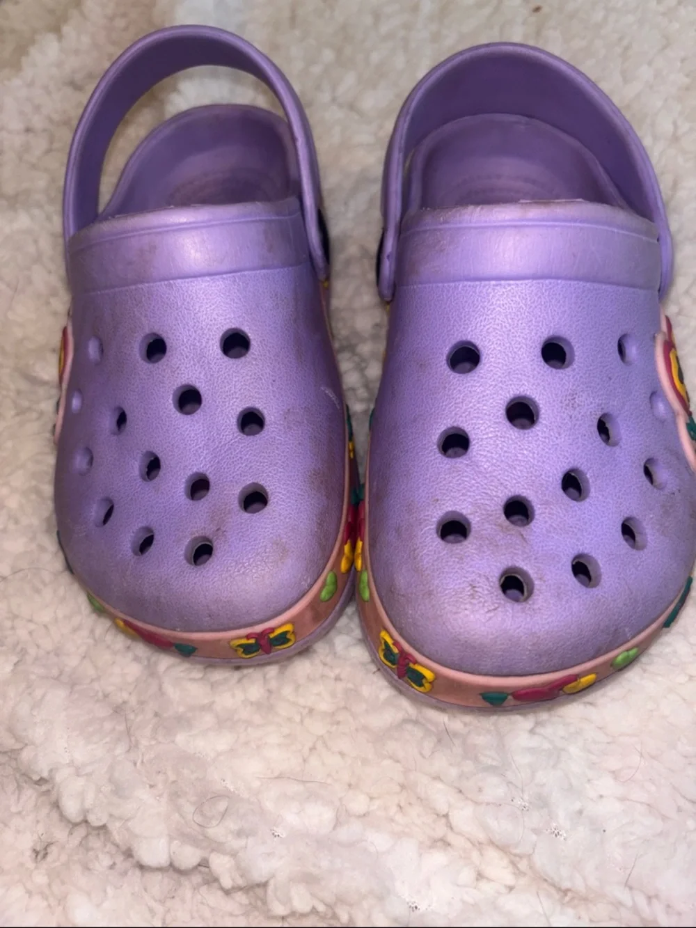 👟3/$10 - Kids Purple Slip-On Clog Shoes with Heart & Butterfly Trim